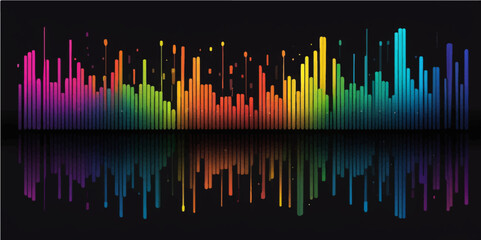 Abstract sound wave equalizer with colorful frequency spectrum on a dark background for digital music and audio technology design © nur