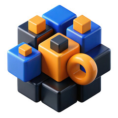 Obraz premium Abstract 3d geometric arrangement of colorful cubes and torus shape isolated on transparent background