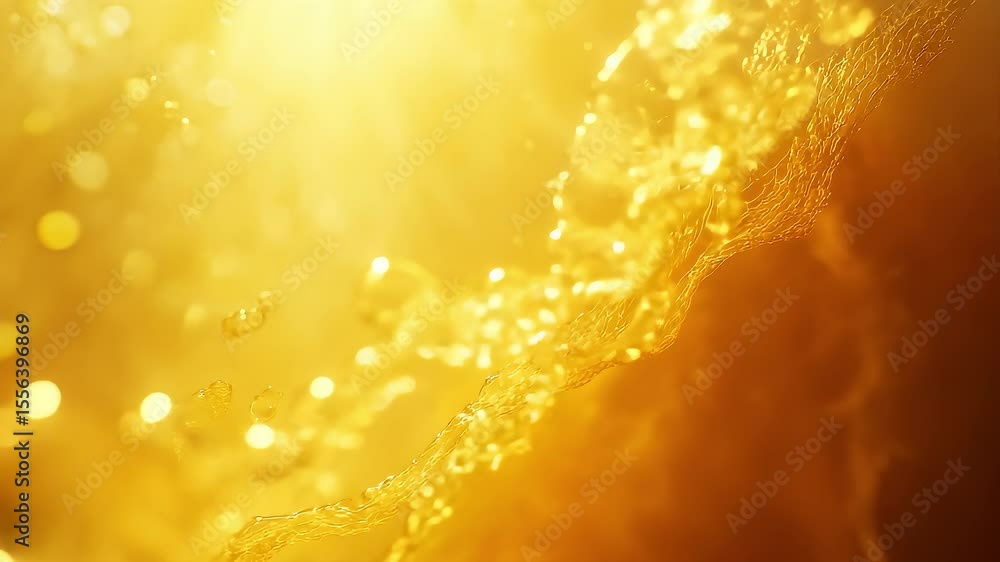 Aufkleber dynamic golden liquid flow close-up with light and bokeh background