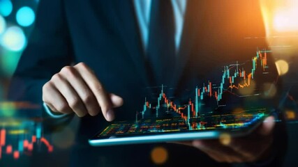 Analyzing stock market data on a digital tablet showing financial growth trends - Powered by Adobe