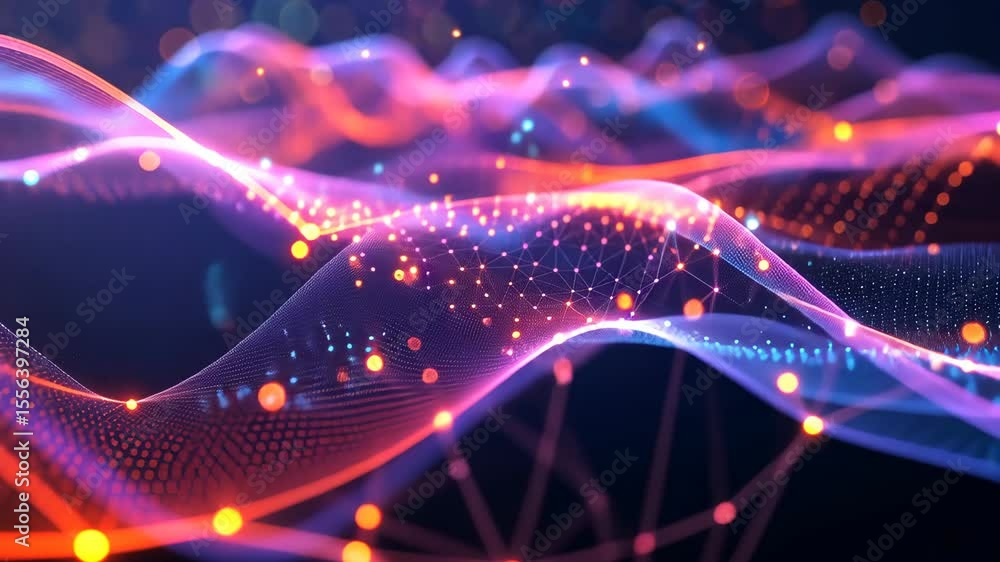 Poster abstract nanotechnology network concept, intricate patterns and structures, glowing connections, vib