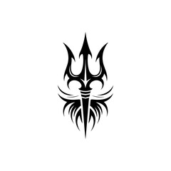 Intricate Trident Design: A striking black and white illustration of a trident, showcasing an array of sharp lines and symmetrical shapes that exude both power and elegance.