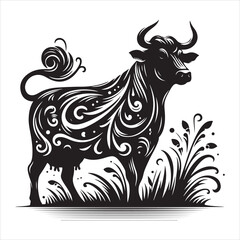 Fototapeta premium Majestic Cow Silhouette - A Symbol of Rural Life , black colour vactor 