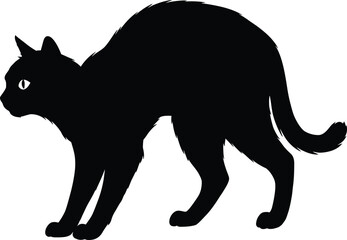 Silhouette of a Scared Black Cat with Arched Back

