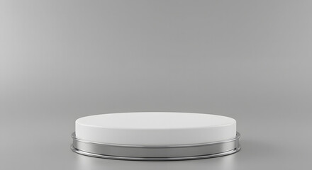 Minimalist white product display stand with metallic base