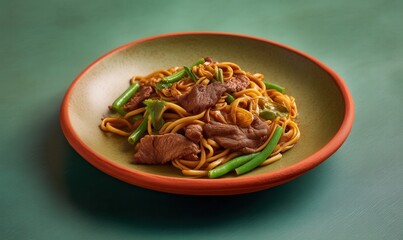 Savory laoyou fen with tender beef slices and pickled green beans served on a warm plate evokes a nostalgic southern breakfast