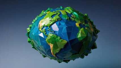 Colorful Geometric Representation of Earth Floating Against a Dark Background Highlighting Landmasses and Oceans