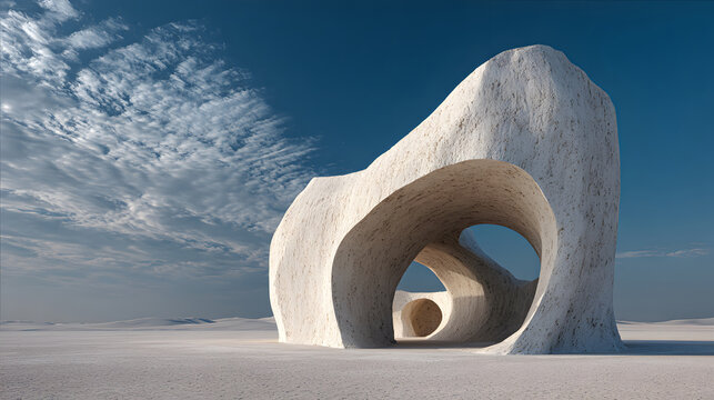 White biomorphic architecture in a desert landscape