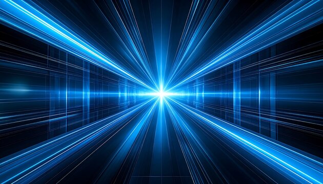 Fototapeta Futuristic digital tunnel with radiating light