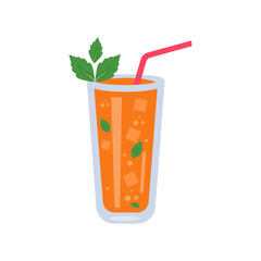 Refreshing Iced Orange Mint Drink with Straw and Ice Cubes