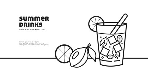 Refreshing Summer Drinks Line Art Background Illustration Design
