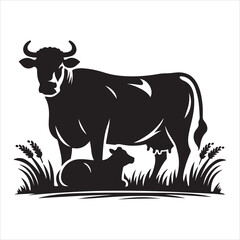 Majestic Cow Silhouette - A Symbol of Rural Life , black colour vactor 