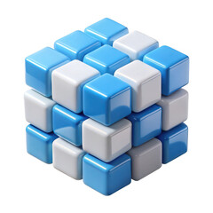 Obraz premium Abstract cube structure made of blue and white blocks isolated on transparent background
