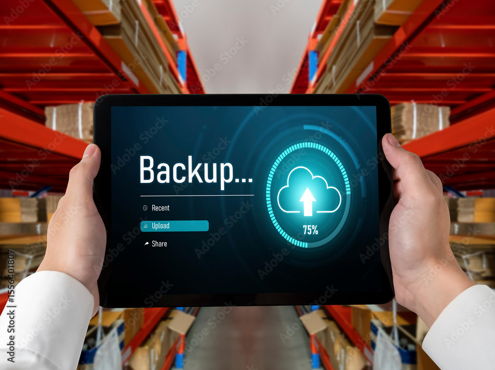 Poster backup storage data internet technology business concept. database storage cloud technology file dat