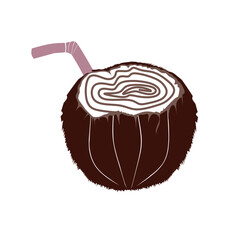 Coconut coctail and straw colourful vector, can be used for logo template.