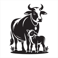 Fototapeta premium Majestic Cow Silhouette - A Symbol of Rural Life , black colour vactor 