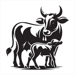 Fototapeta premium Majestic Cow Silhouette - A Symbol of Rural Life , black colour vactor 
