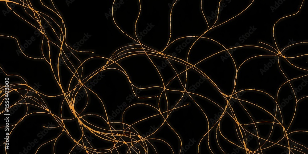 Poster A network of golden lines on a black background creating an abstract and complex pattern