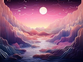 Surrealistic mountainside at sunset