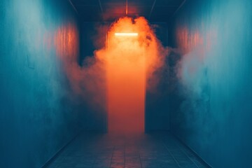 Naklejka premium Mysterious foggy doorway abandoned corridor photography urban environment atmospheric viewpoint intriguing concept