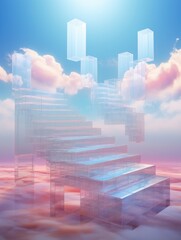 Staircase to the clouds in a surreal setting