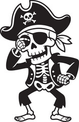 Cartoon pirate skeleton wearing a tricorne hat