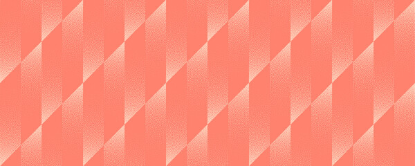 Stylish ultra wide coral shades vector abstract background with bold diagonal tile pattern and dotted gradient texture. Modern dotwork design for banners, wallpapers, headers or creative projects