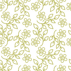 Seamless vector hand drawn pattern of blossoms and fresh branches. Floral contour background for textile or book covers, design, graphic art, printing and hobby, invitation
