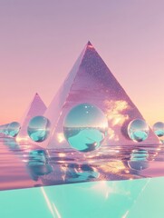 Futuristic Pink Pyramid Temple at Sunset