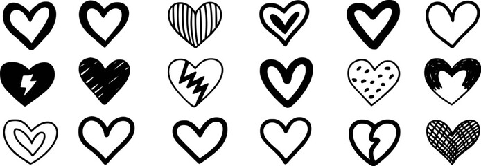 Black and white hand drawn heart collection love symbol