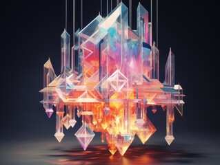 Futuristic crystal chandelier in space
