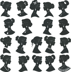 Vintage Female Silhouettes with Hair Accessories and Earrings