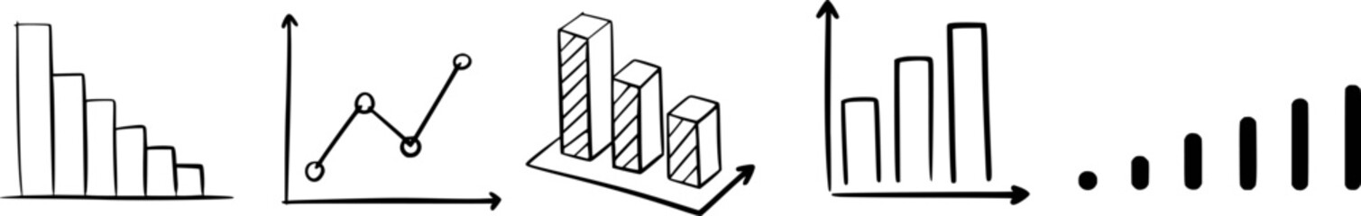 Black and white line drawings of various bar and line charts bar chart graph