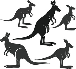 Kangaroo Animals Silhouette Set High-Quality Vector Illustrations of Kangaroos in Various Poses on White Background - Perfect for Design Projects
