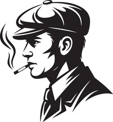 Silhouette of a man smoking a cigarette in a cap