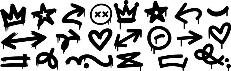 Black graffiti symbols arrows crowns hearts and abstract shapes street art © ThE MHM