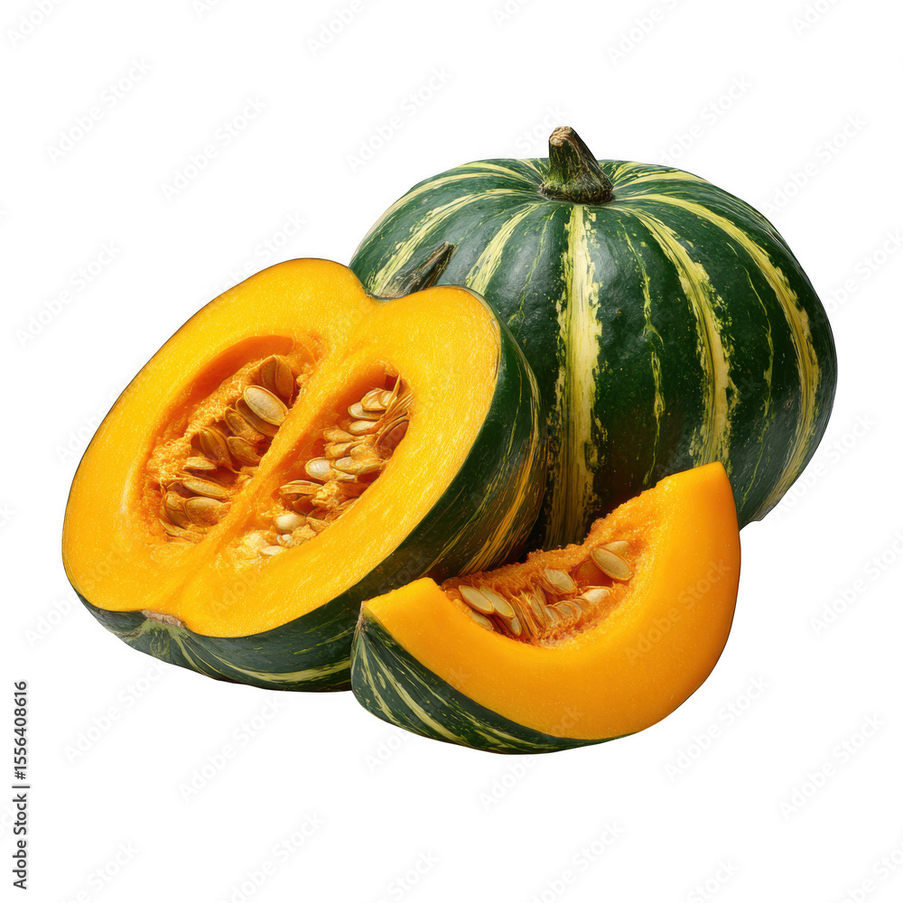 Poster sliced kabocha squash with seeds isolated on transparent background