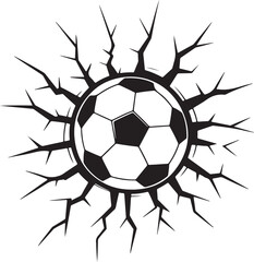Soccer ball bursting through cracked wall vector