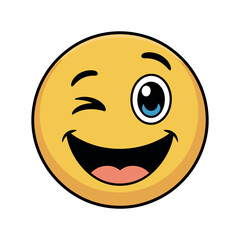 Fototapeta premium Cartoon Winking Face with a Wide Open Happy Smile Animated yellow face wink and big smile smiley face winking face happy face cartoon