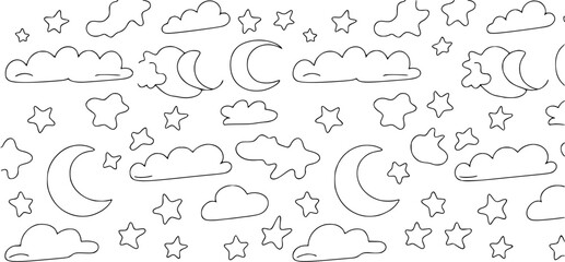 Celestial night sky with moons clouds and stars crescent moon