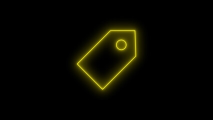 glowing neon yellow price tag icon on black background, modern digital sale label, futuristic discount symbol, illuminated shopping tag, bright outline, minimalist design, retail marketing concept