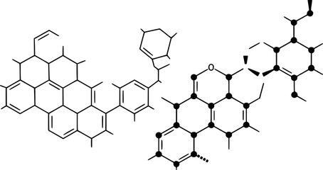 Complex organic molecular structure diagram black white organic chemistry chemical formula