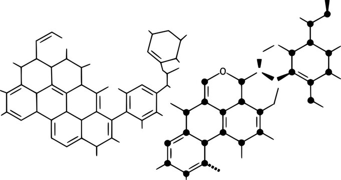 Complex organic molecular structure diagram black white organic chemistry chemical formula