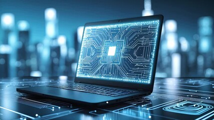 Futuristic Laptop Displaying Circuit Board Design Technology Concept Digital Transformation - Powered by Adobe