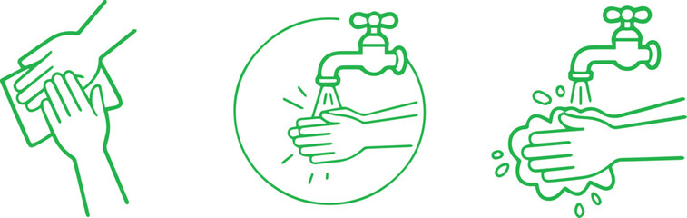 Hands being cleaned with water and soap cleaning washing