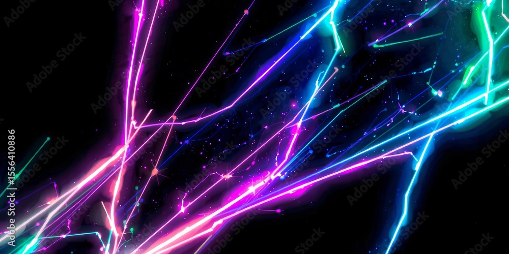 Poster a vibrant display of neon lights crisscrossing against a dark background creating a dynamic pattern