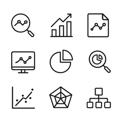 Complete analysis icons set. Outline symbols. Line design