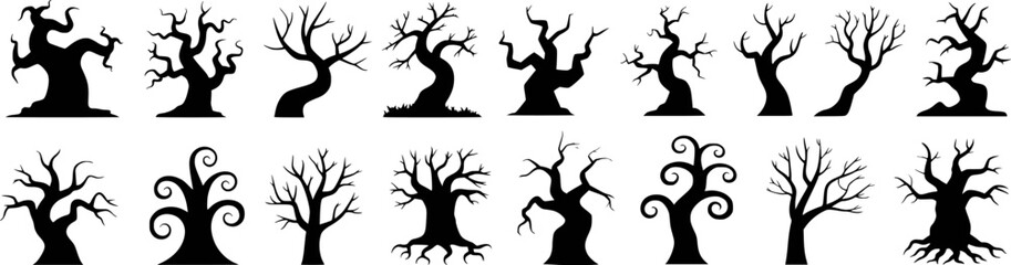 Spooky bare trees silhouettes for halloween vector