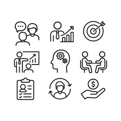 Business advisory vector icon pack. Outline symbols. Line design