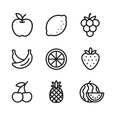 Natural fruit and nutrition vector icons. Outline symbols. Line design